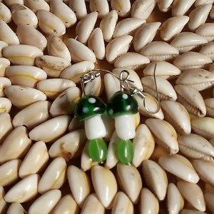 beautiful Alaska artisan hand made blown glass mushroom earrings